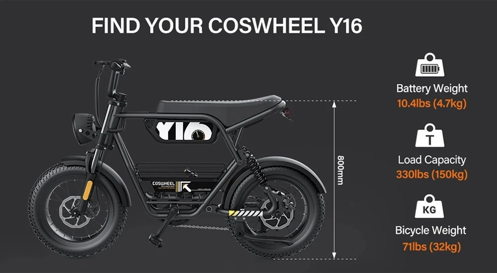 Coswheel Electric bike 1000W Electric Mountain Bikes Off Road Motorcycle 16Inch 48V 15AH Commuter Electric bicycle ebike