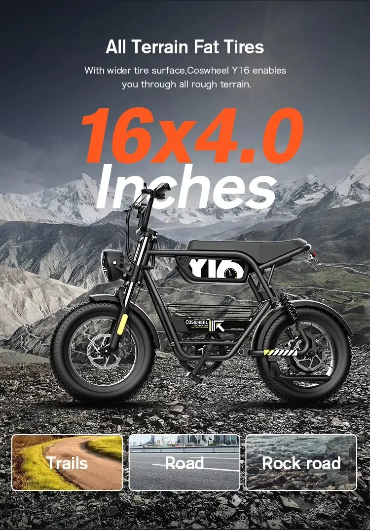 Coswheel Electric bike 1000W Electric Mountain Bikes Off Road Motorcycle 16Inch 48V 15AH Commuter Electric bicycle ebike