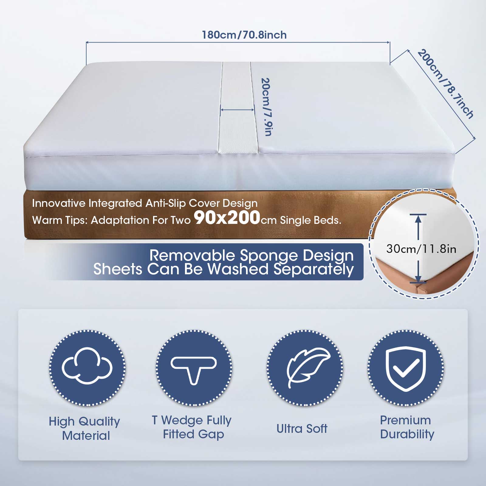 Love Bridge for 180x200cm Mattresses Washable Cover for Visitor Cracks Mattress Connector & Mattress Bridge and Mattress Wedge