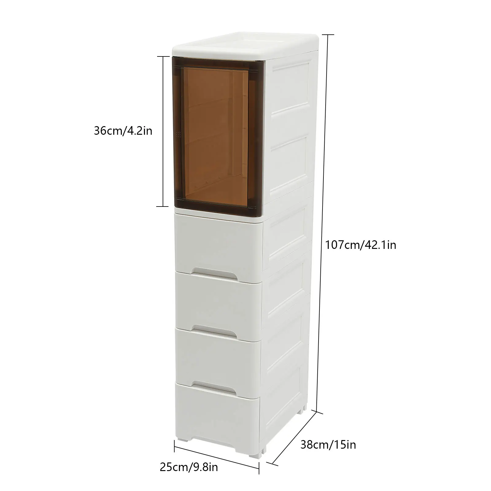 Bathroom Cabinet with Drawer Space-Saving Small Narrow Side Toilet Shelf Organizer Plastic Floor Corner Cabinet for Compact Room