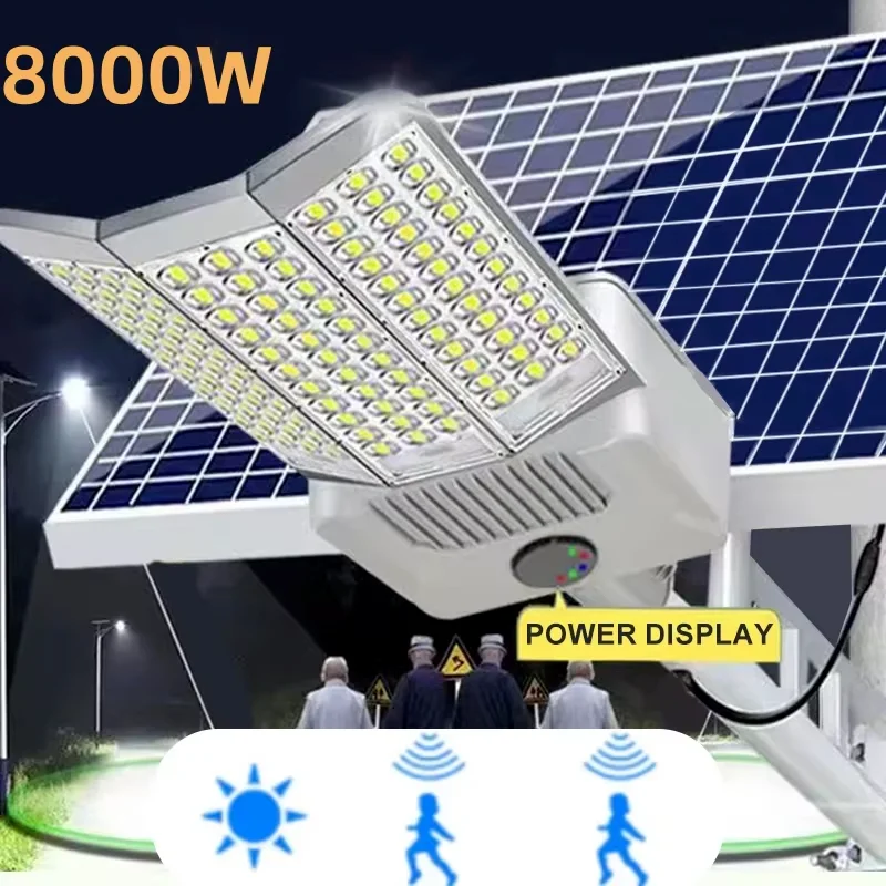 8000W Solar Street Lights Outdoor Commercial Parking Lot Light Dusk to Dawn Solar Security Flood Lights Solar Lamp for Yard Road