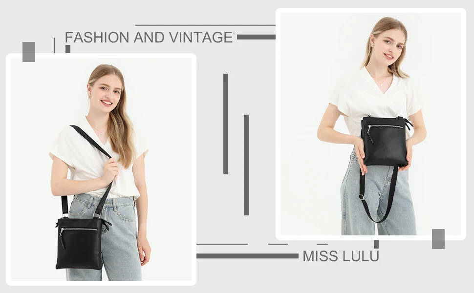 Miss Lulu WOMEN'S Shoulder Bag-Medium Mobile Phone bag with Adjustable Strap & Multiple Compartments, Black