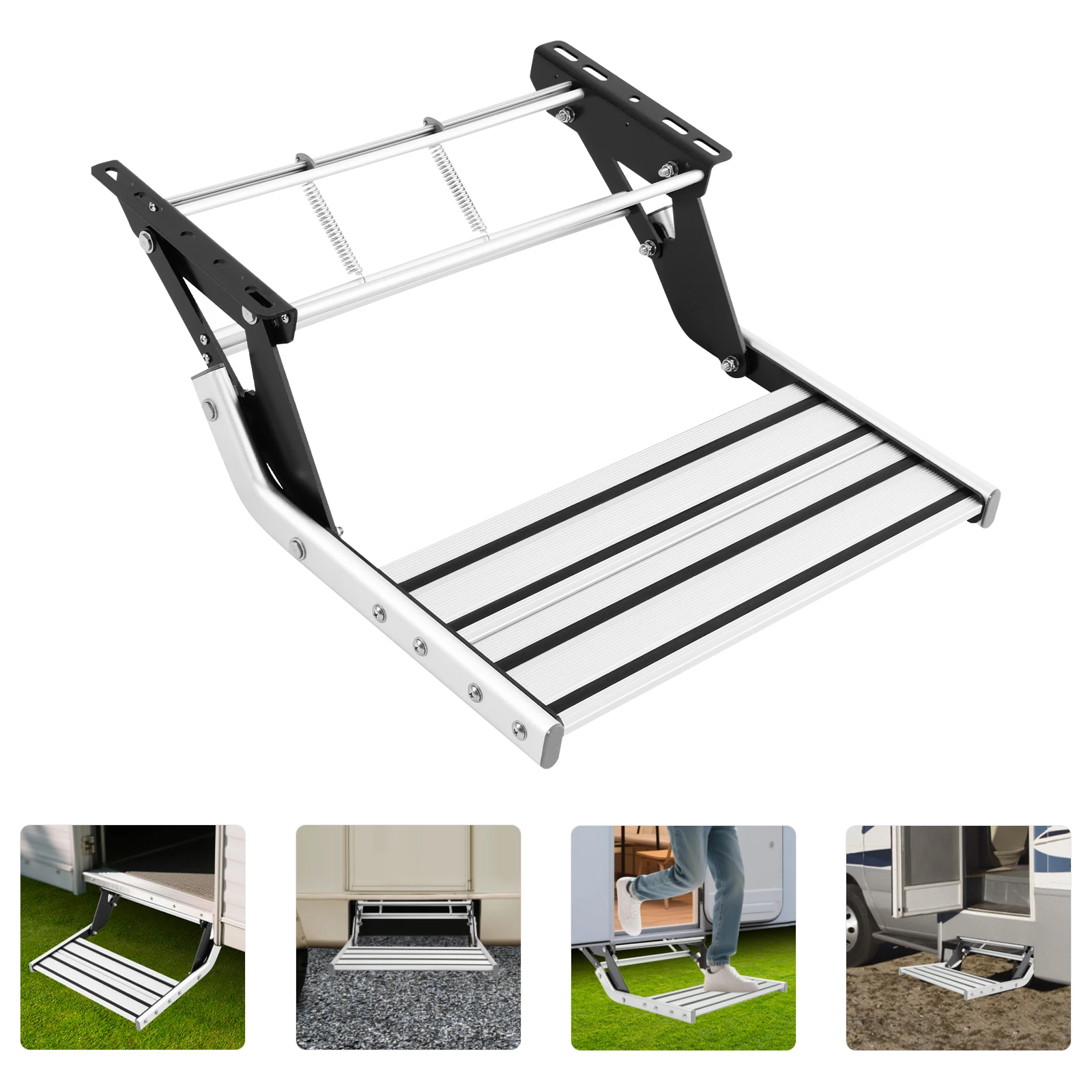 Manual RV Step 330lbs Capacity Entry Folding Step Motorhome Side Step Camping Anti-Slip Steps RV Mounting with Screws for RVs Travel Trailers Trucks