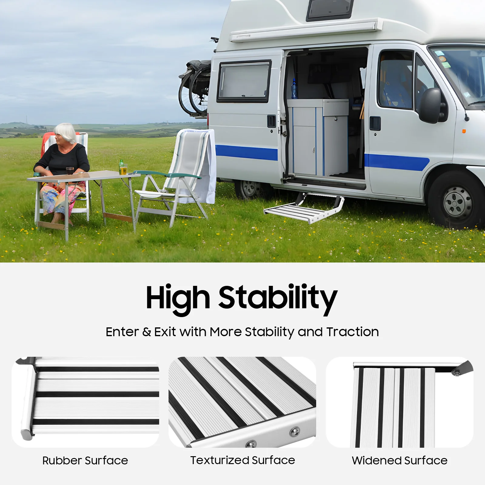 Manual RV Step 330lbs Capacity Entry Folding Step Motorhome Side Step Camping Anti-Slip Steps RV Mounting with Screws for RVs Travel Trailers Trucks