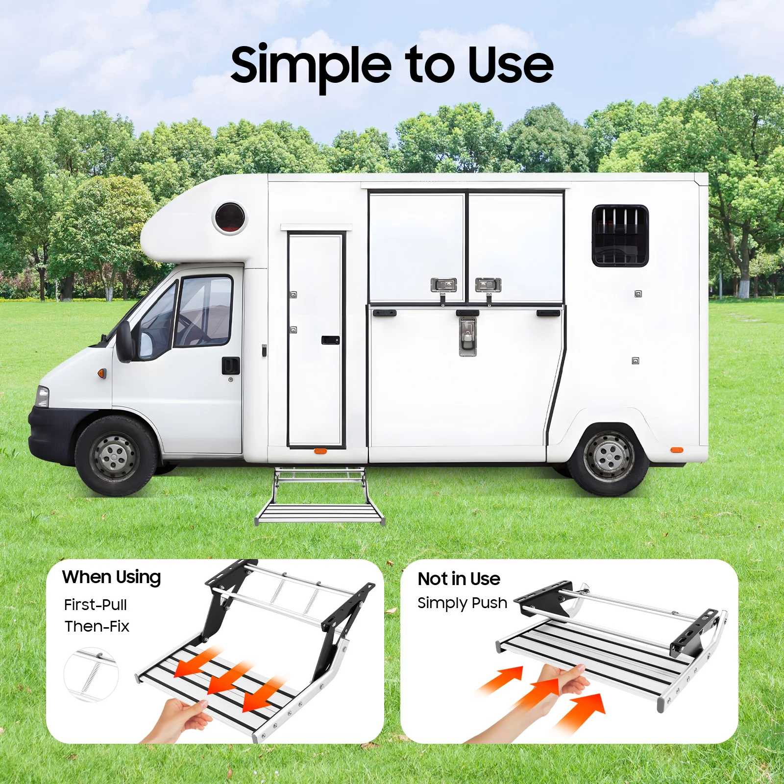 Manual RV Step 330lbs Capacity Entry Folding Step Motorhome Side Step Camping Anti-Slip Steps RV Mounting with Screws for RVs Travel Trailers Trucks