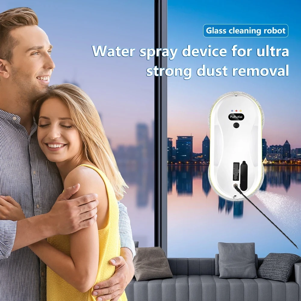 PuRuiKai 2025 Robotic Window Cleaner – AI-Powered Streak-Free for Glass/Patio Doors/Tiles Ultra-Quiet & Remote Control PRK-309