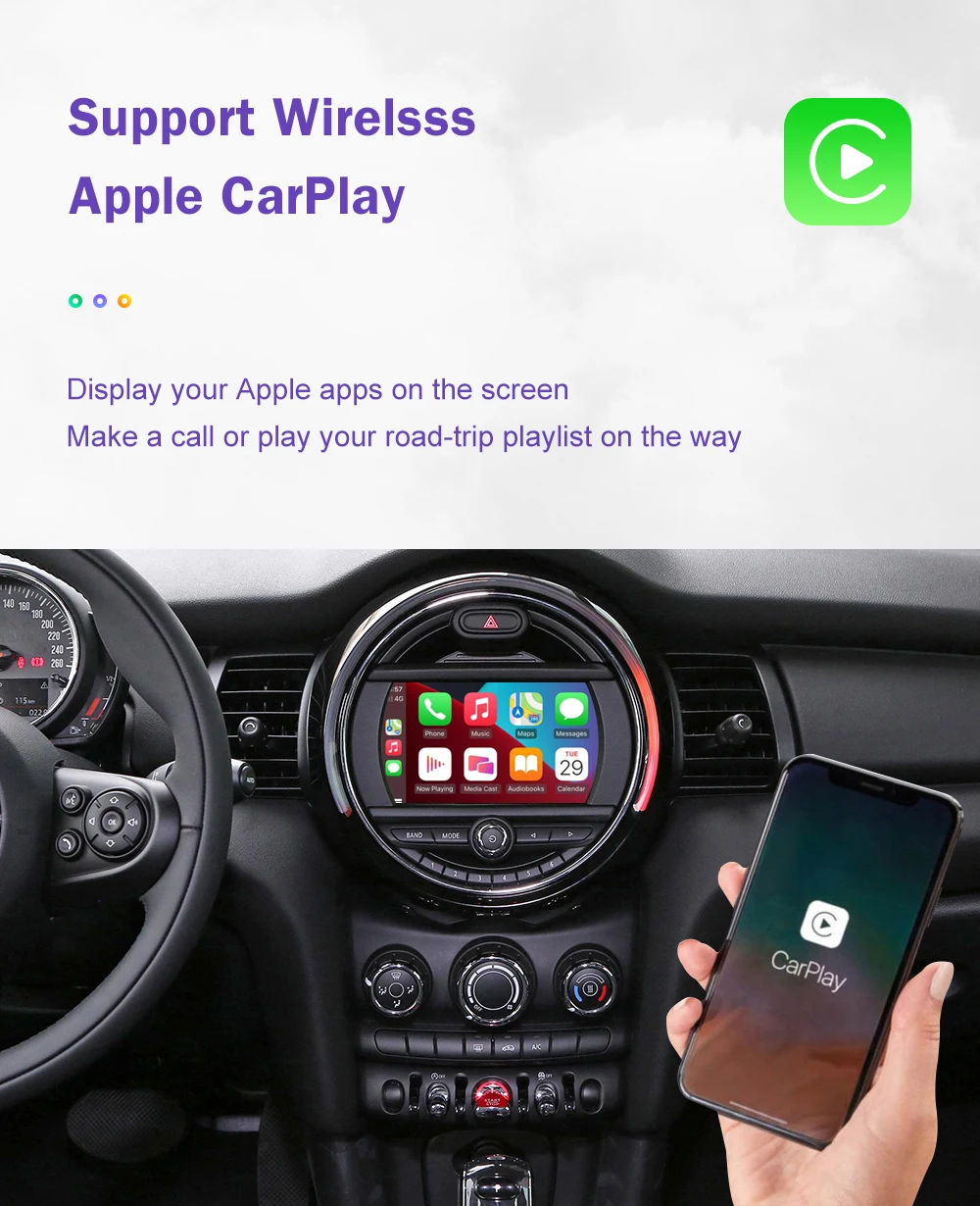 Wireless CarPlay for Mini R55 R56 R57 R58 R59 R60 R61 F54 F55 Clubman Countryman Hardtop John Cooper WorksAndroid Auto Car Play