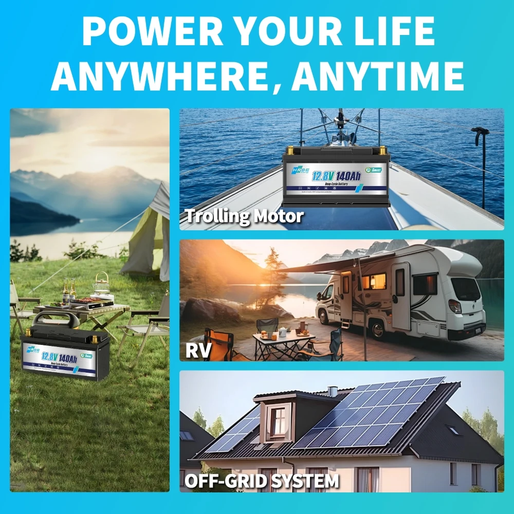 HRBEEnergy 12V 140Ah Bluetooth LiFePO4 Lithium Battery,Low-Temp Protection,Rechargeable Battery for Marine,Trolling Motor,Solar