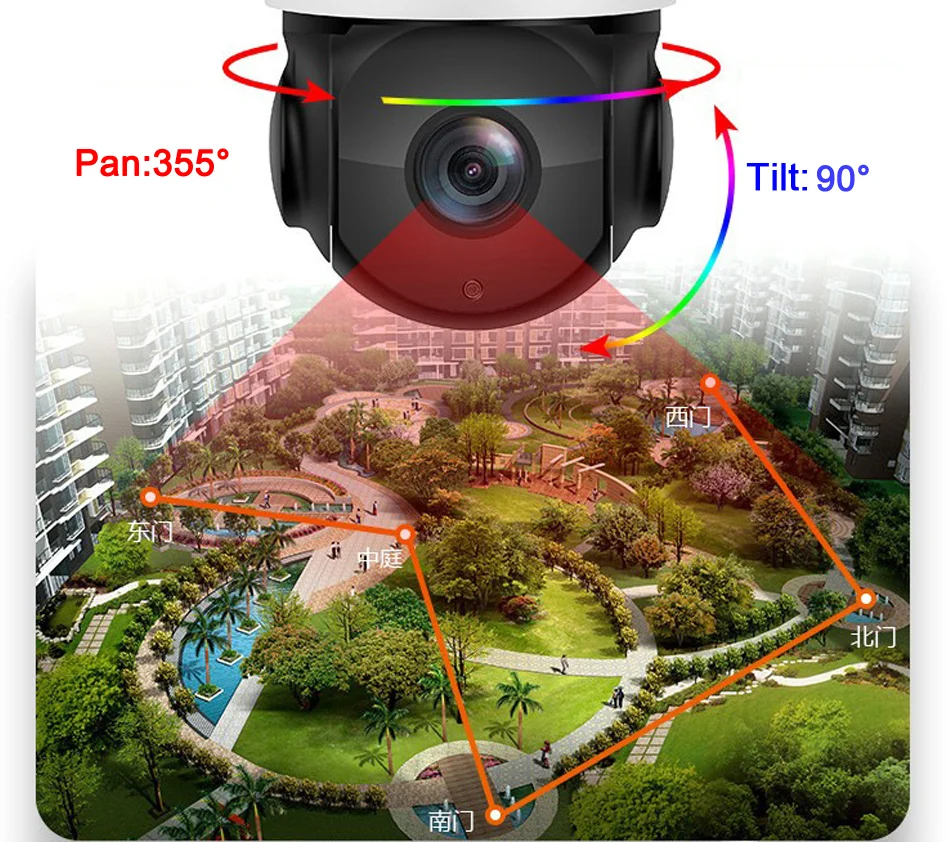 Max.512G Metal Laser Infrared Full Color Auto Tracking Cruise CamHi 8MP 4K 54X Optical Zoom Audio Speed PTZ Dome 2.4Ghz 5.0Ghz Rj45 WIFI IP Camera