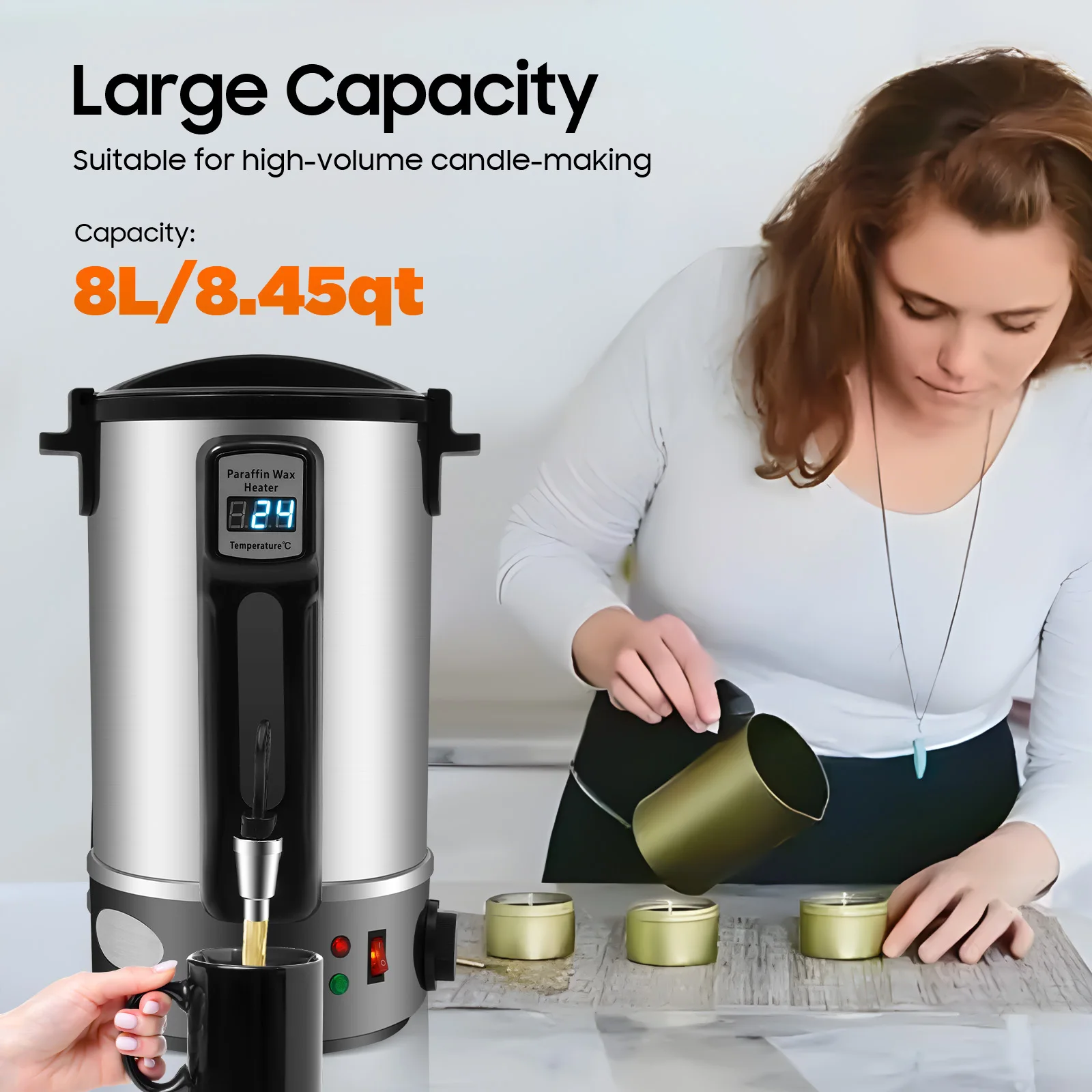 8L/10.8L/12L Wax Melter for Candle Making 1100W Electric LED Wax Melting Pot Wax Warmer Machine Candle DIY Wax Heater with Spout