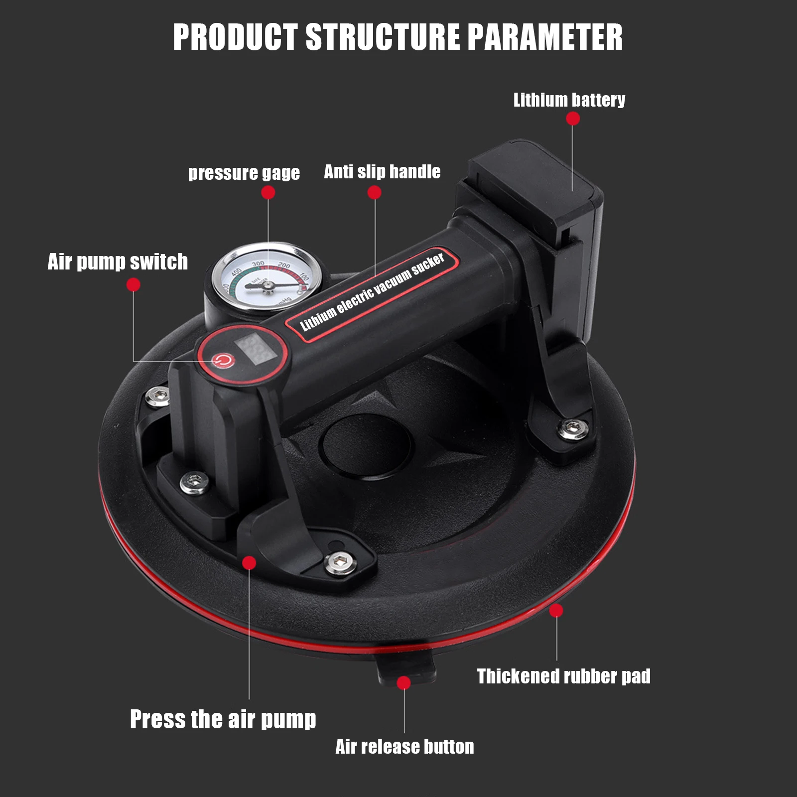 300KG Load Industrial Grade Electric Vacuum Suction Cup Heavy Duty Vacuum Lifter for Granite Tile Glass Wood Stone 3600mAh Batte