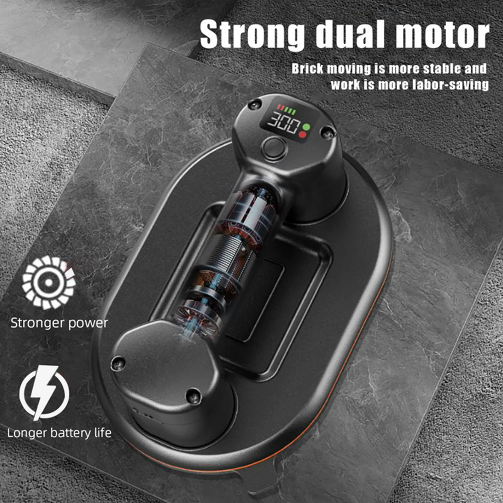 300KG Load Industrial Grade Electric Vacuum Suction Cup Heavy Duty Vacuum Lifter for Granite Tile Glass Wood Stone 3600mAh Batte
