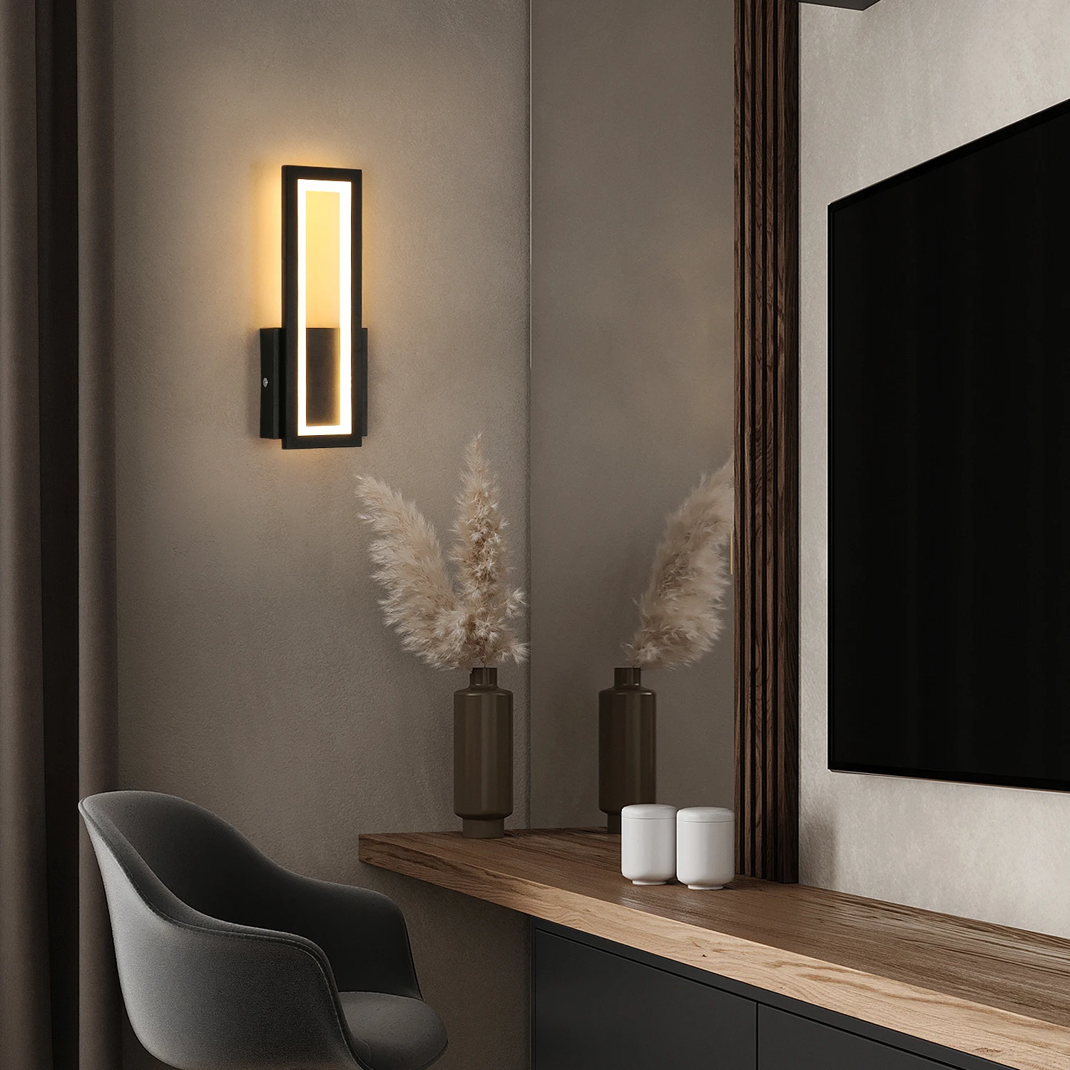 16 W Modern Acrylic Wall Lamp,Indoor LED Wall Light,Black Interior Wall Light for Corridor, Stairs,Warm White 3000K