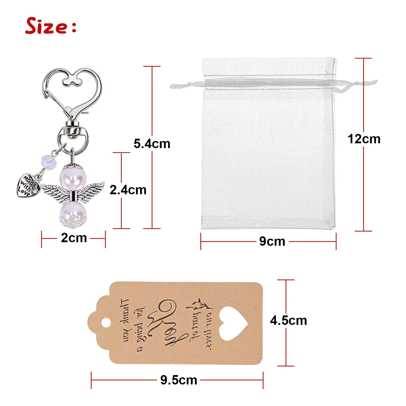 20pcs/set Baptism Favors Angel Keychains Pendant Baptism Party Boxes White Moon Star Organza Bags with Drawstring Thank You Tags