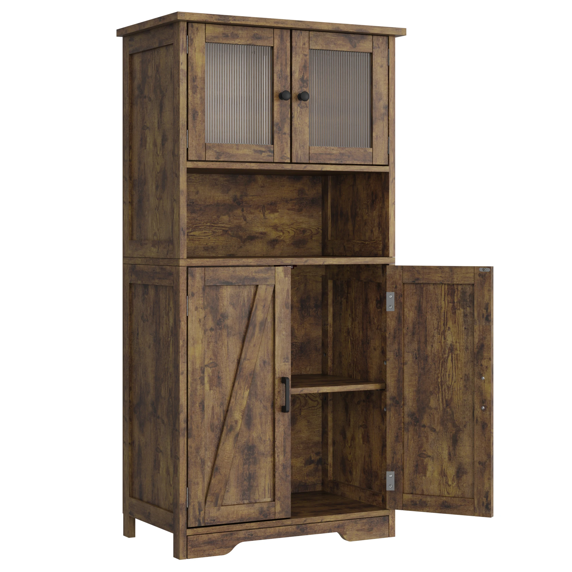 Bathroom Cabinet, White Freestanding Floor Linen Storage Cabinet, Kitchen Pantry Storage Cabinet with Glass Doors & Shelves