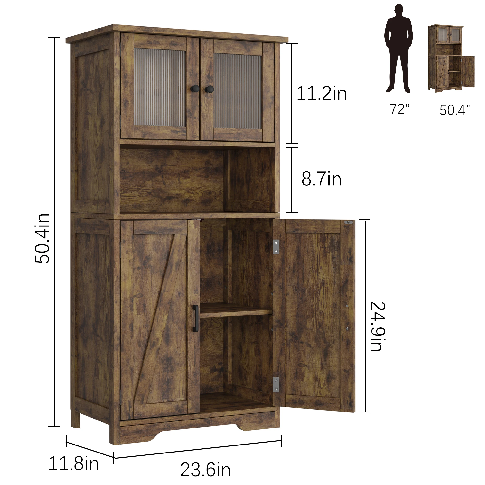 Bathroom Cabinet, White Freestanding Floor Linen Storage Cabinet, Kitchen Pantry Storage Cabinet with Glass Doors & Shelves