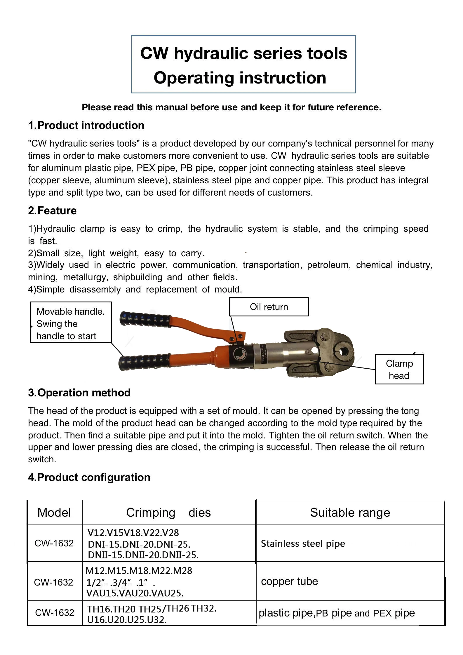 Professional Crimping Pliers 10 Ton Hydraulic PressIing Tool Portable 360° Press Tool Set with TH Molds/U Molds/ V Molds/M Molds