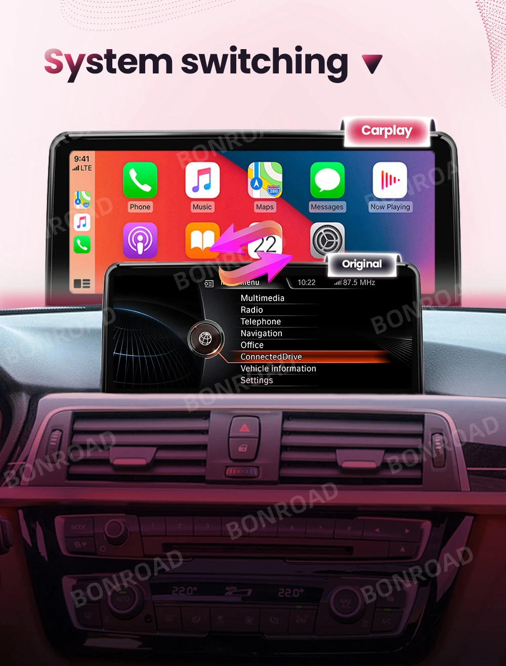 BONROAD 8+128GB Carplay Android auto Multimedia Player Car Radio For BMW 1 2 3 4 Series F20 F21 F22 F30 F31 F32 F33 F34 F36 M4