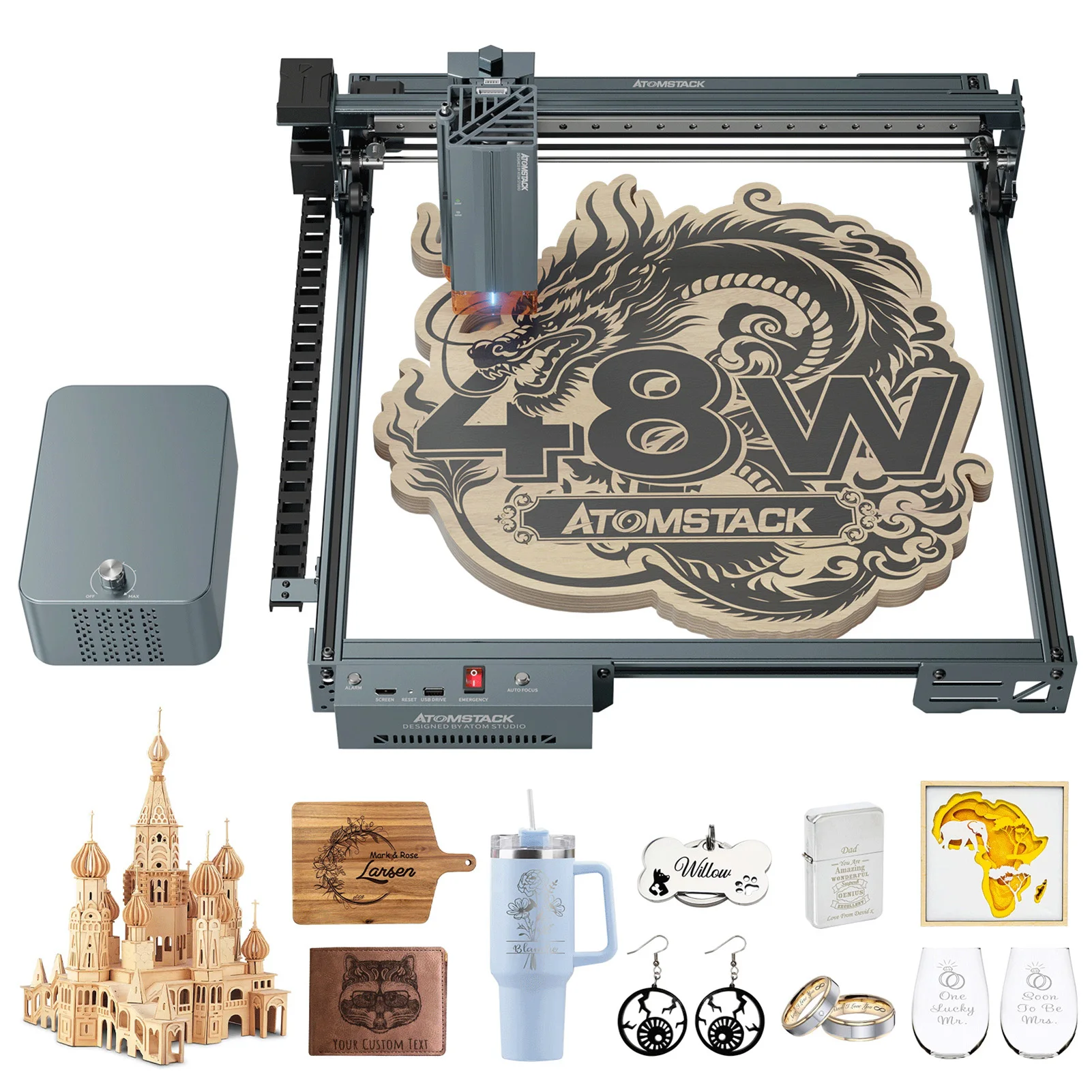 AtomStack A40 Pro V2 Laser Engraver 40W Professional Grade Laser Engraving and Cutting Machine Linear Slide Rail for Thick Wood