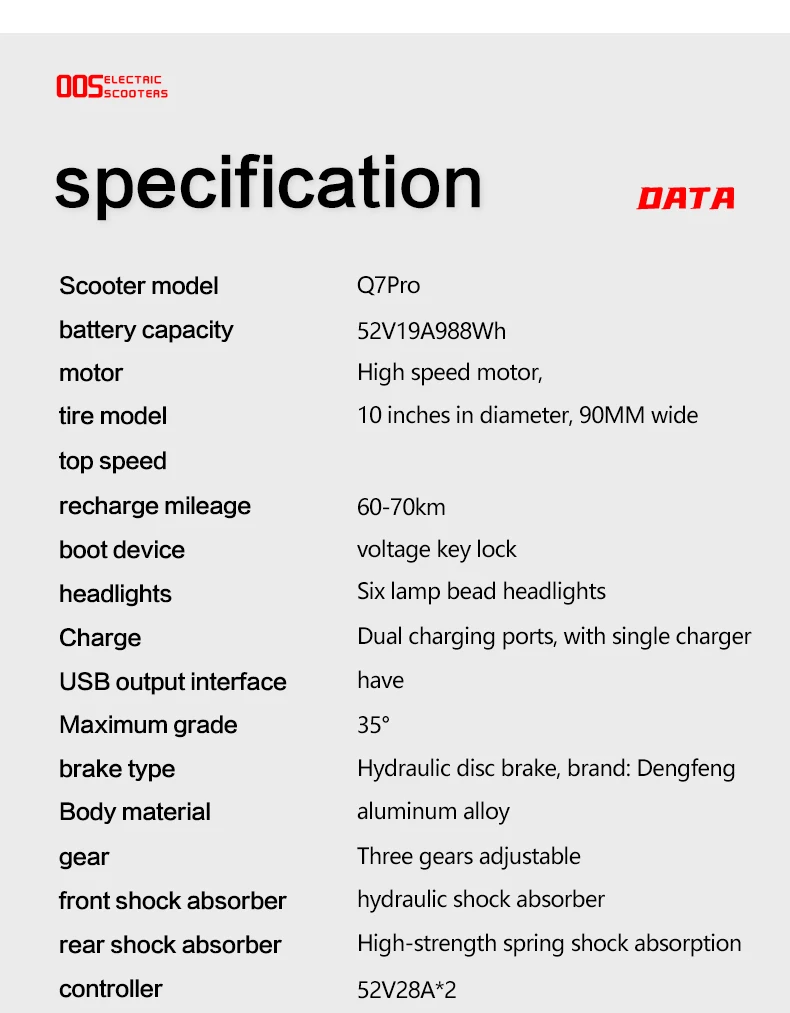 BOYUEDA Q7Pro EScooters Dual Motor 52V 19Ah Battery Hydraulic Oil Brake Electric Scooter Widen 10" Anti-slip Tire Scooters Electric Suitable For Daily Travel And Commuting E-Scooter