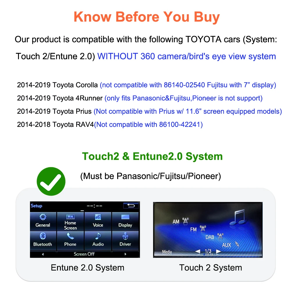 Bonroad Wireless Carplay Android Auto Decoder For TOYOTA Touch2 Entune2.0 Highlander Tundra Sienna Prius Yaris Camry CHR Module