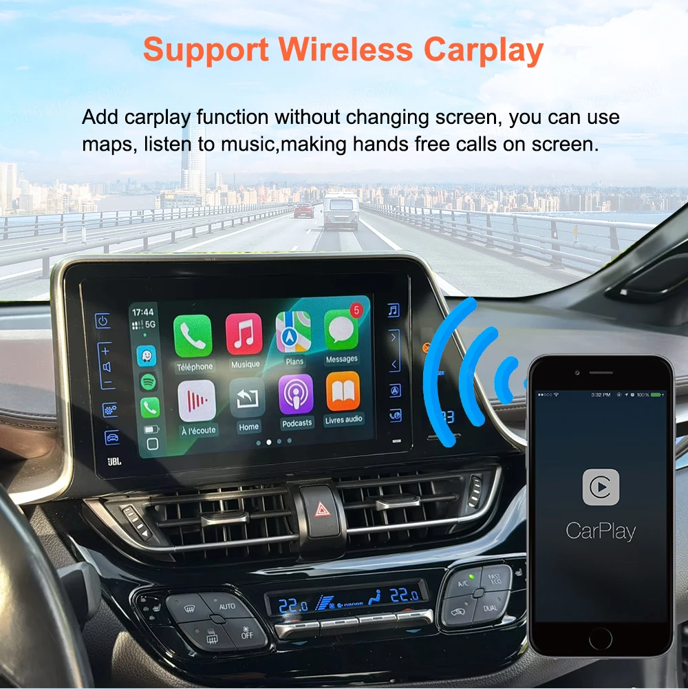 Bonroad Wireless Carplay Android Auto Decoder For TOYOTA Touch2 Entune2.0 Highlander Tundra Sienna Prius Yaris Camry CHR Module