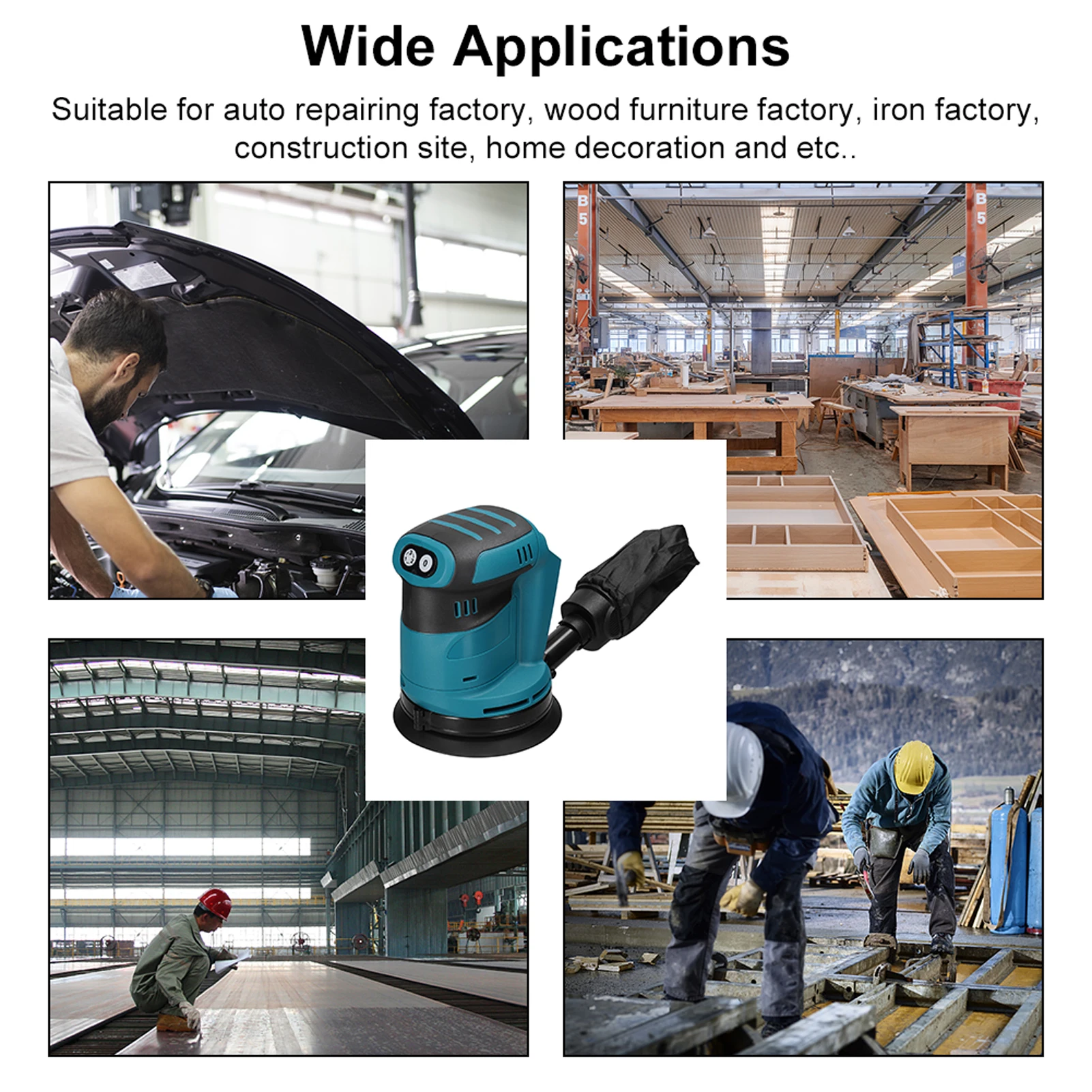 125mm Cordless Orbital Sander Wood Grinder Car Polisher Metal Waxing Polishing Grinding Sanding Machine for 18V Makita Battery