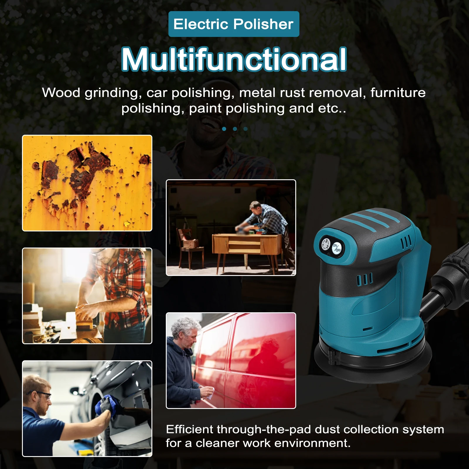 125mm Cordless Orbital Sander Wood Grinder Car Polisher Metal Waxing Polishing Grinding Sanding Machine for 18V Makita Battery