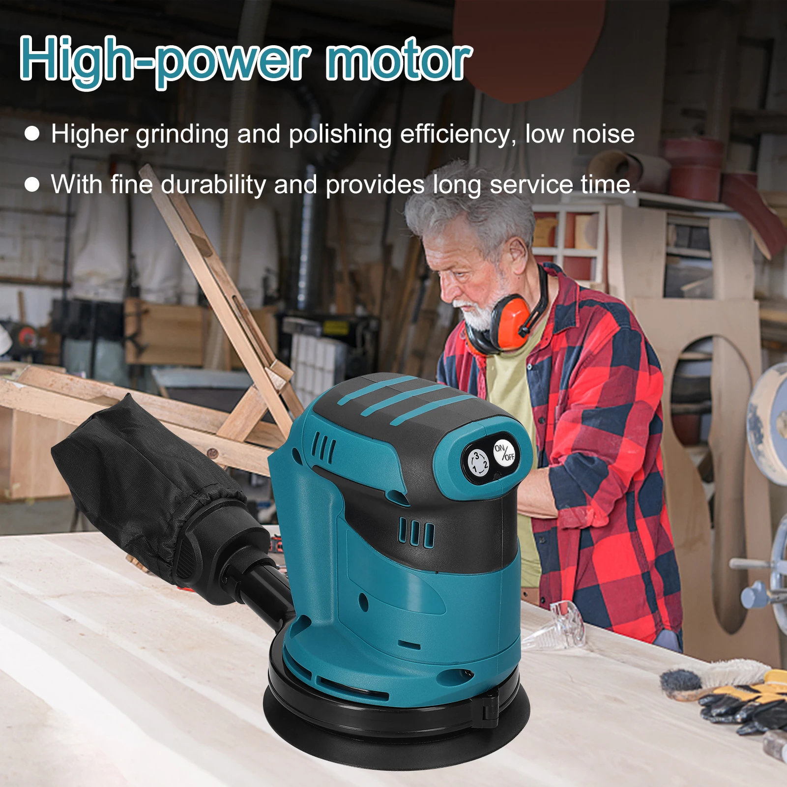 125mm Cordless Orbital Sander Wood Grinder Car Polisher Metal Waxing Polishing Grinding Sanding Machine for 18V Makita Battery