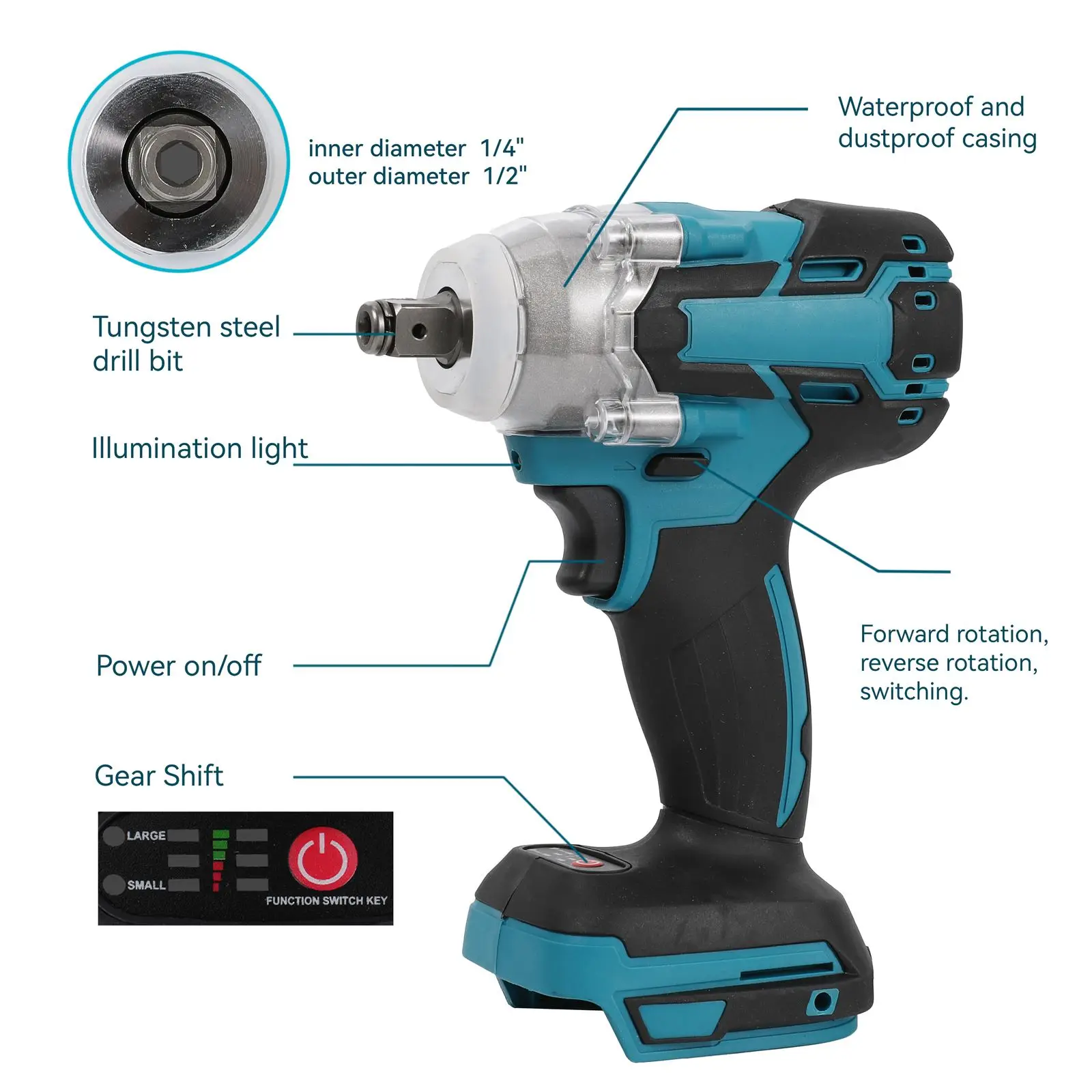 520N.m Brushless Electric Wrench For Makita 18V Battery Cordless Electric Impact Wrench Hand Drill Socket Power Tools