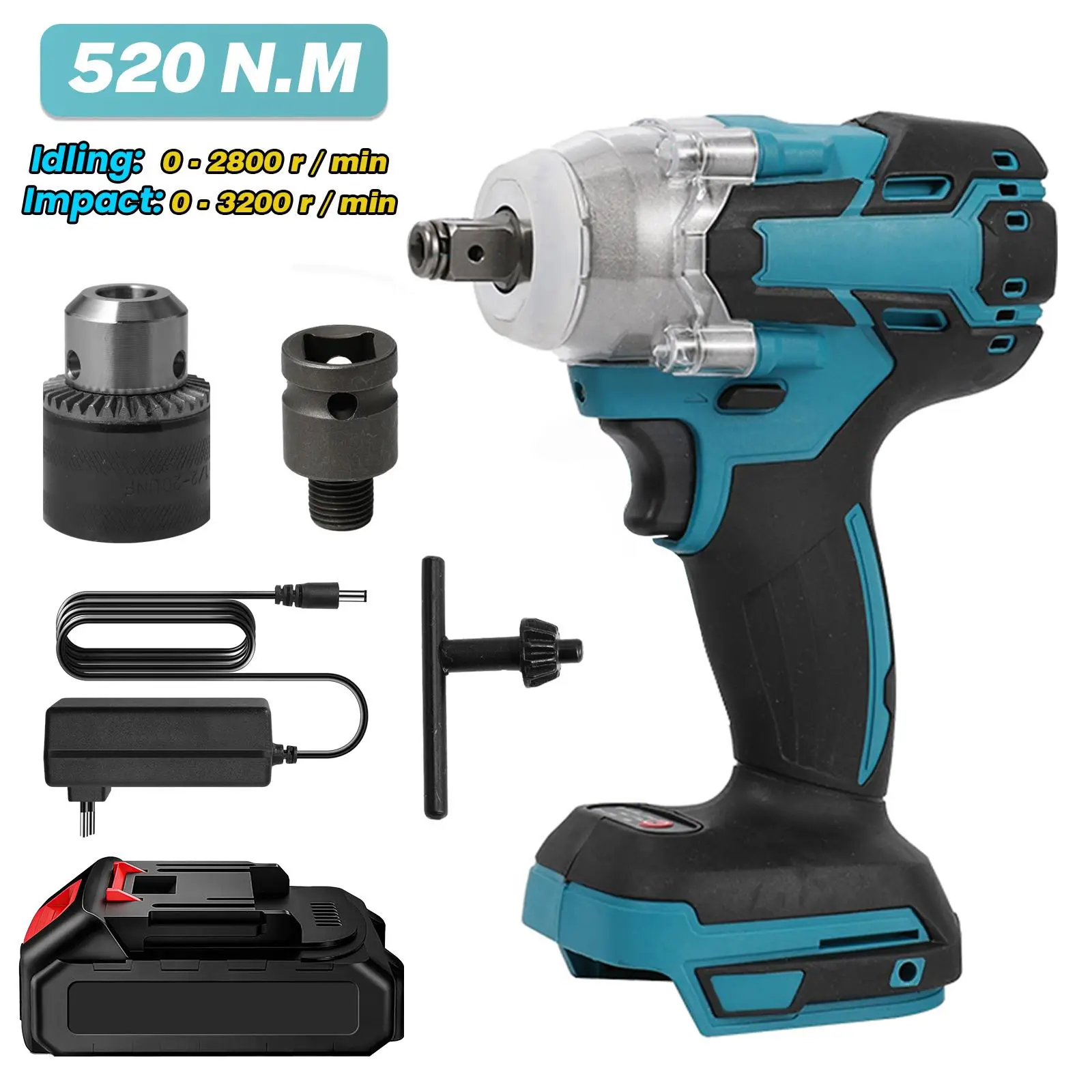 520N.m Brushless Electric Wrench For Makita 18V Battery Cordless Electric Impact Wrench Hand Drill Socket Power Tools