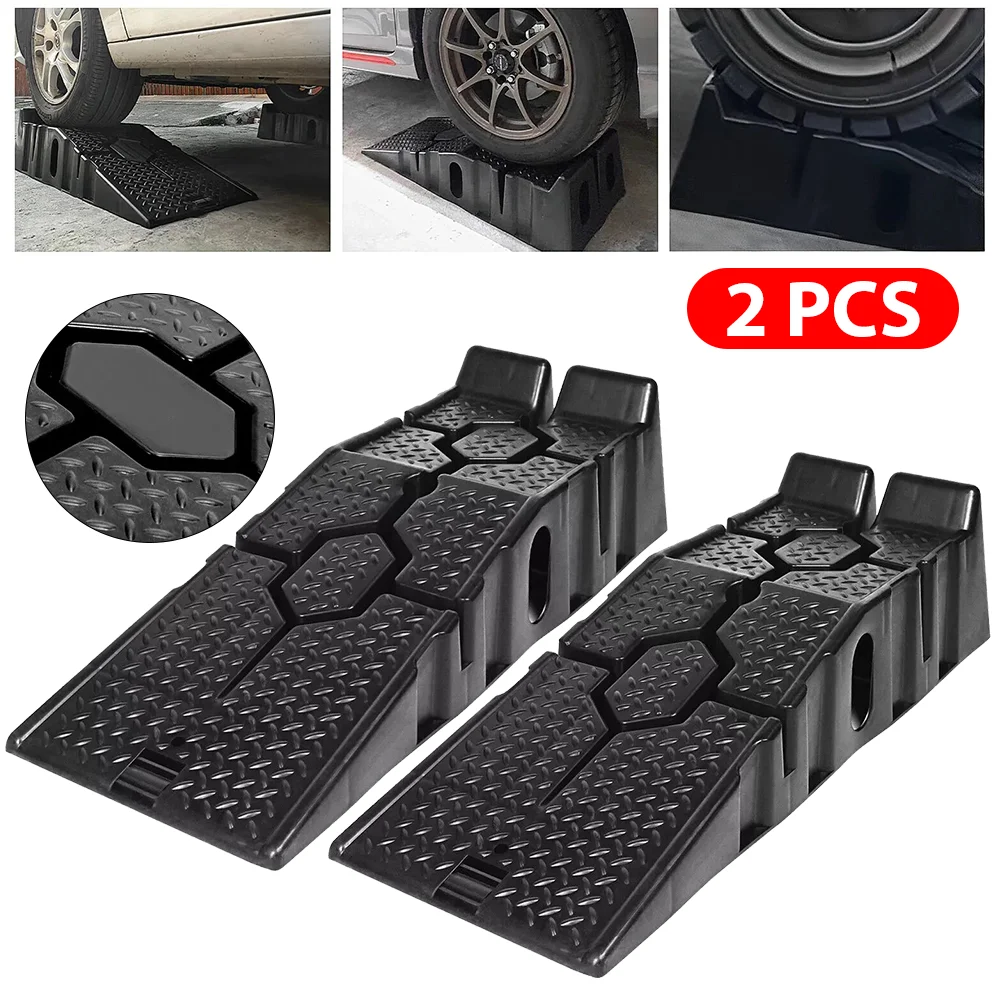 2pc Black Heavy Duty Car Ramps 90cm Long Antiskid Working Ramp Auto Oil Changing Repair Maintenance Jack Lift Tools