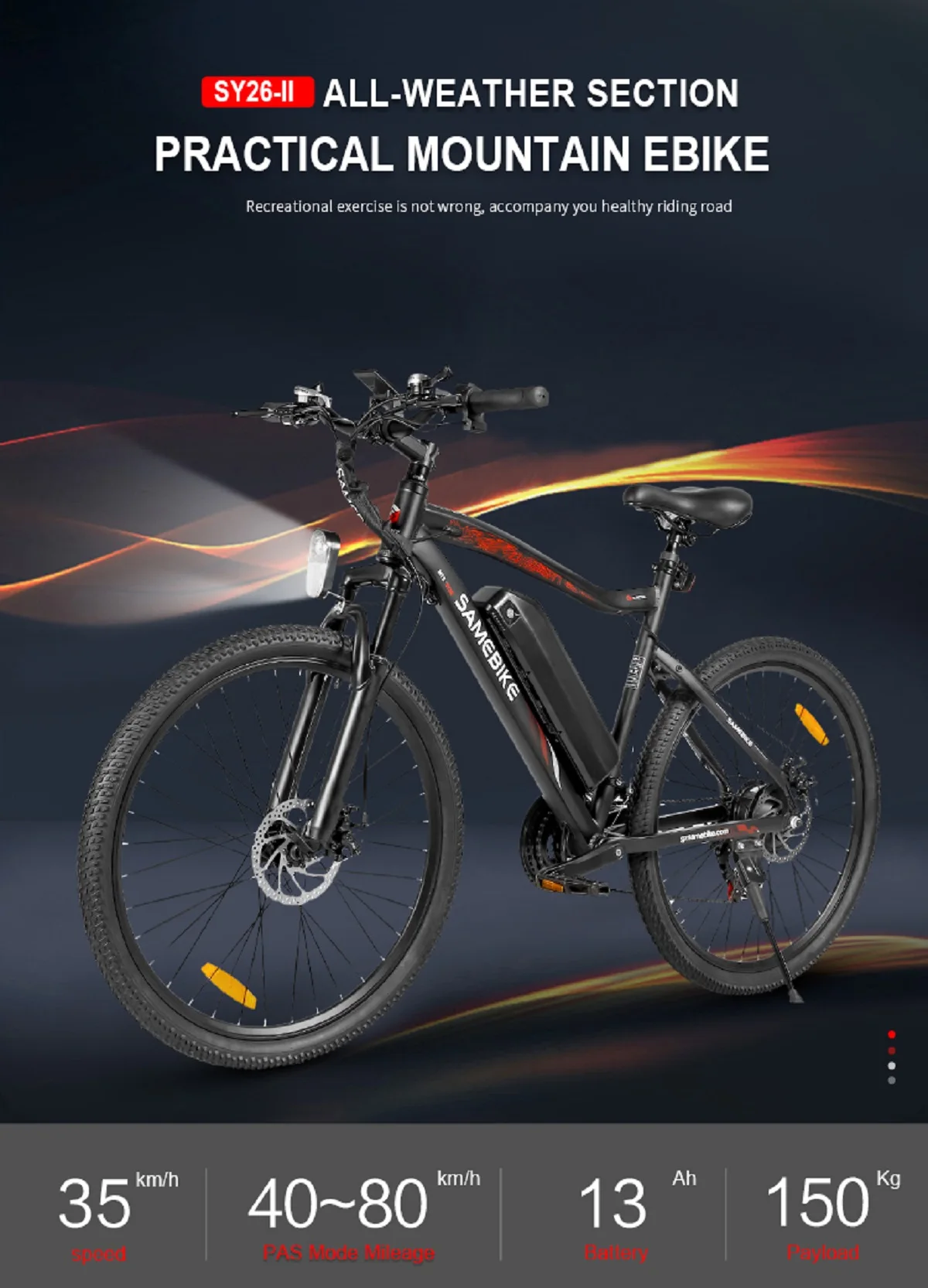 SAMEBIKE SY26II E-Bike Brushless Motor 36V13AH Lithium Battery Electric Bike 26Inch Tire Adult All Terrain Electric Bicycle