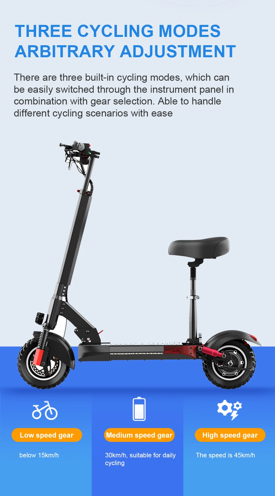 Electric Scooter with Seat, Off Road Tire, Kick Scooter, 45 km/h, 16Ah, 800W, 10in