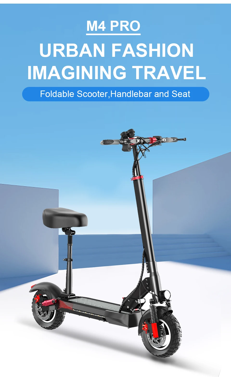 Electric Scooter with Seat, Off Road Tire, Kick Scooter, 45 km/h, 16Ah, 800W, 10in