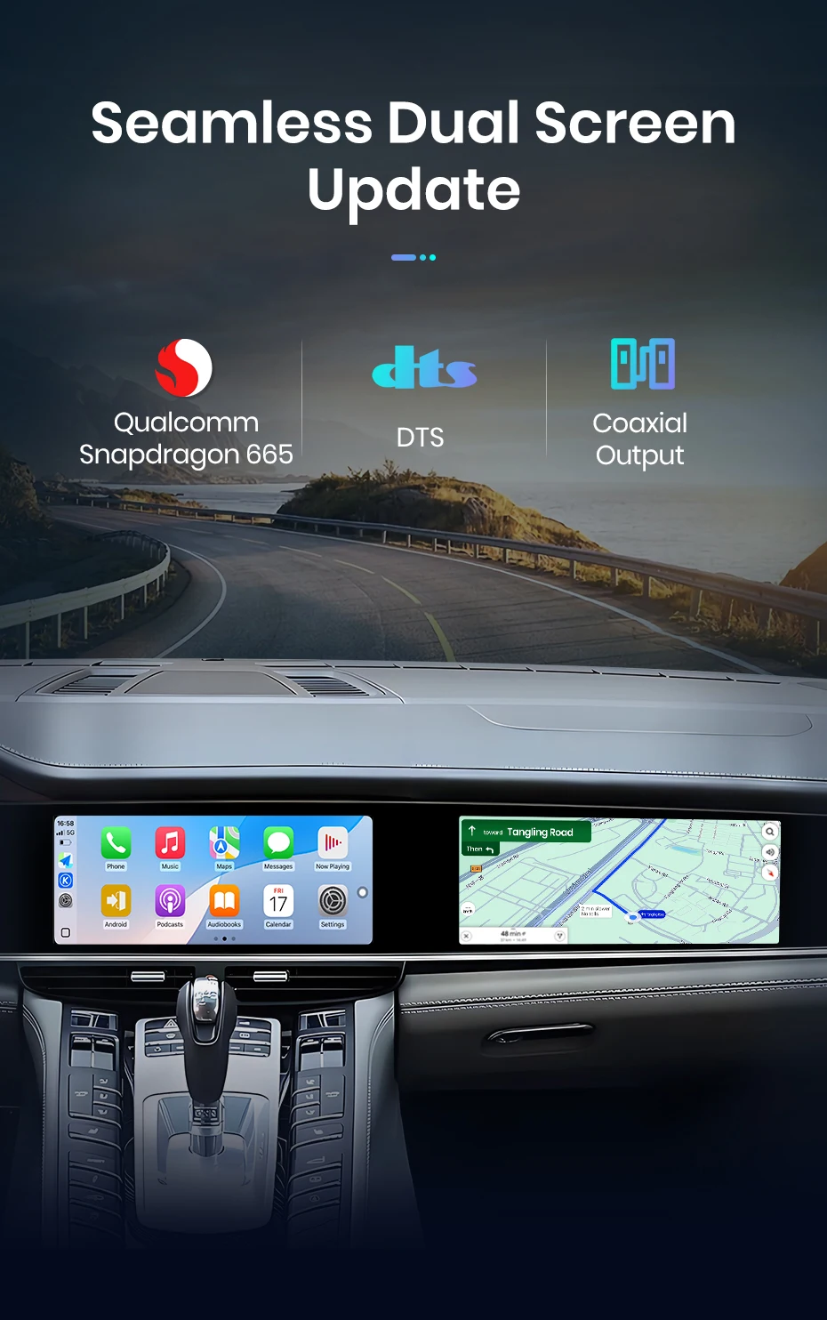 Junsun Qualcomm 665 Car Radio For Porsche Panamera 970 2011-2017 Dual screen Upgraded Interactive Carplay DTS Multimedia Player