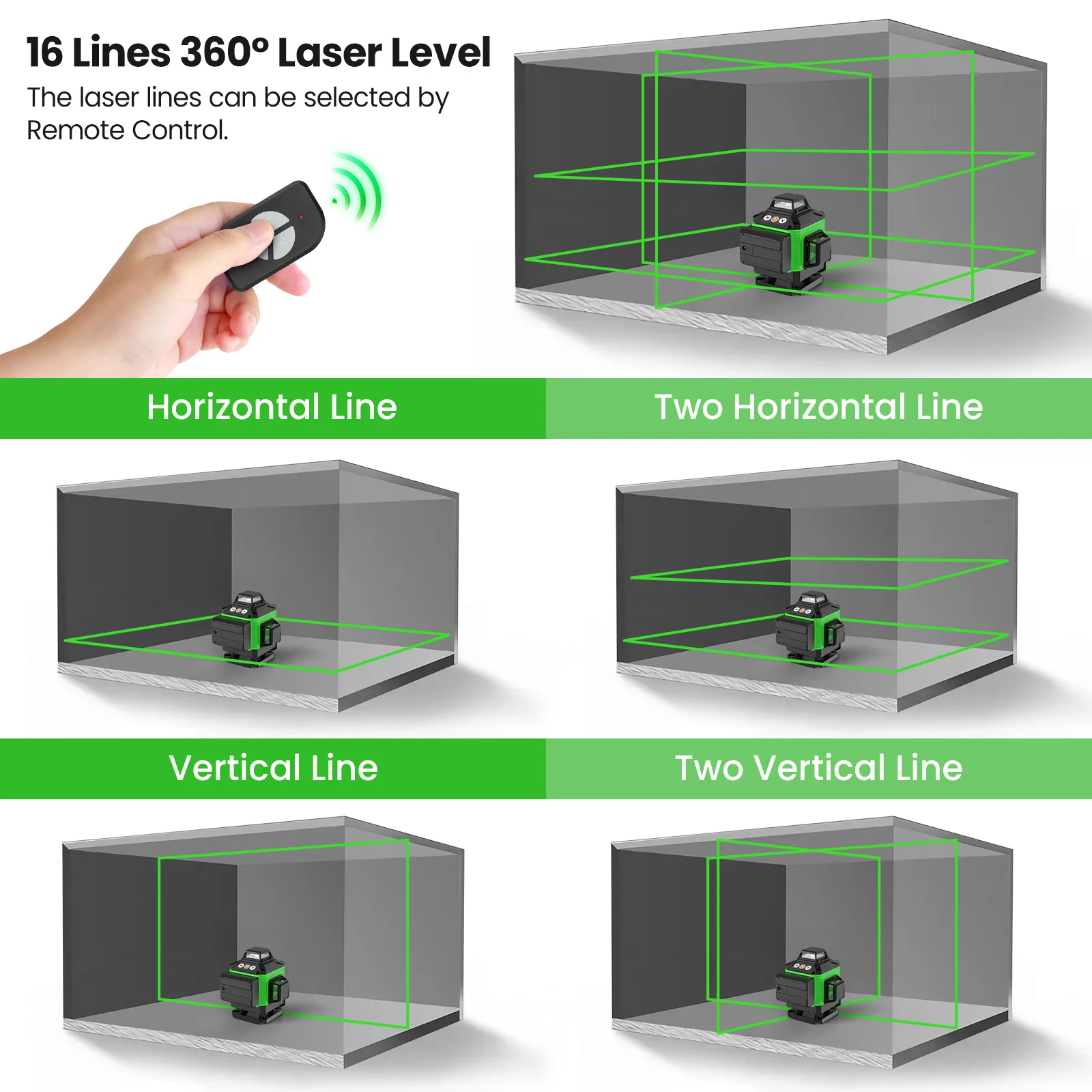 4D 16 Lines 360 ° Self-Leveling Laser Levels with Tripod and Suitcase Horizontal and Vertical Professional Laser Level Tool