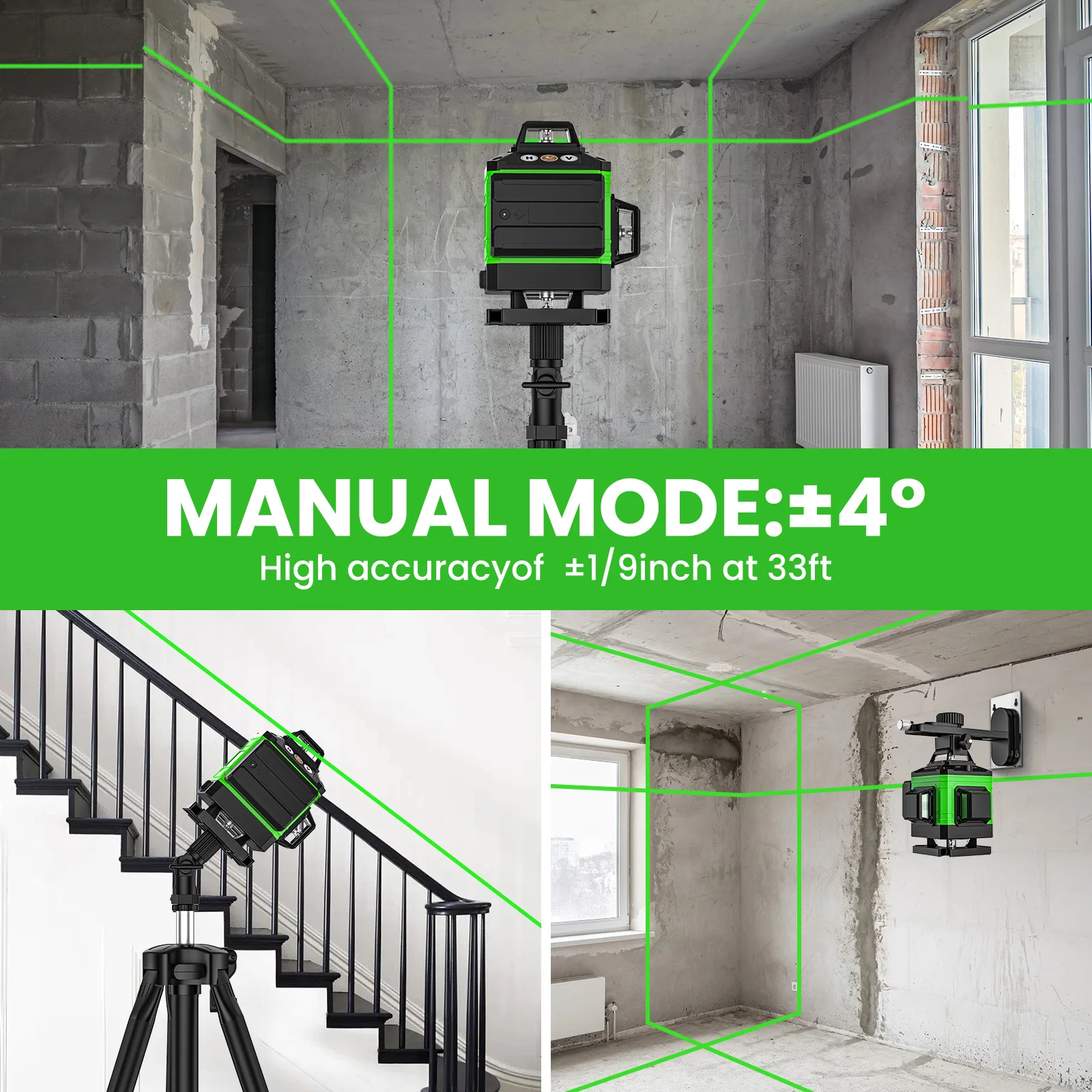 4D 16 Lines 360 ° Self-Leveling Laser Levels with Tripod and Suitcase Horizontal and Vertical Professional Laser Level Tool