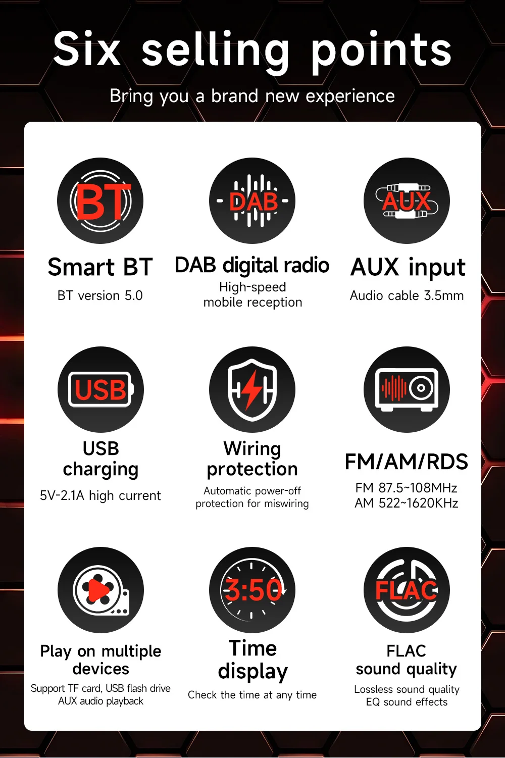ESSGOO 1DIN DAB+ Universal 12V - 14 Car HD Radio RDS AM FM Double USB Handsfree TF SD AUX-IN Bluetooth 5.0 With Remote Control