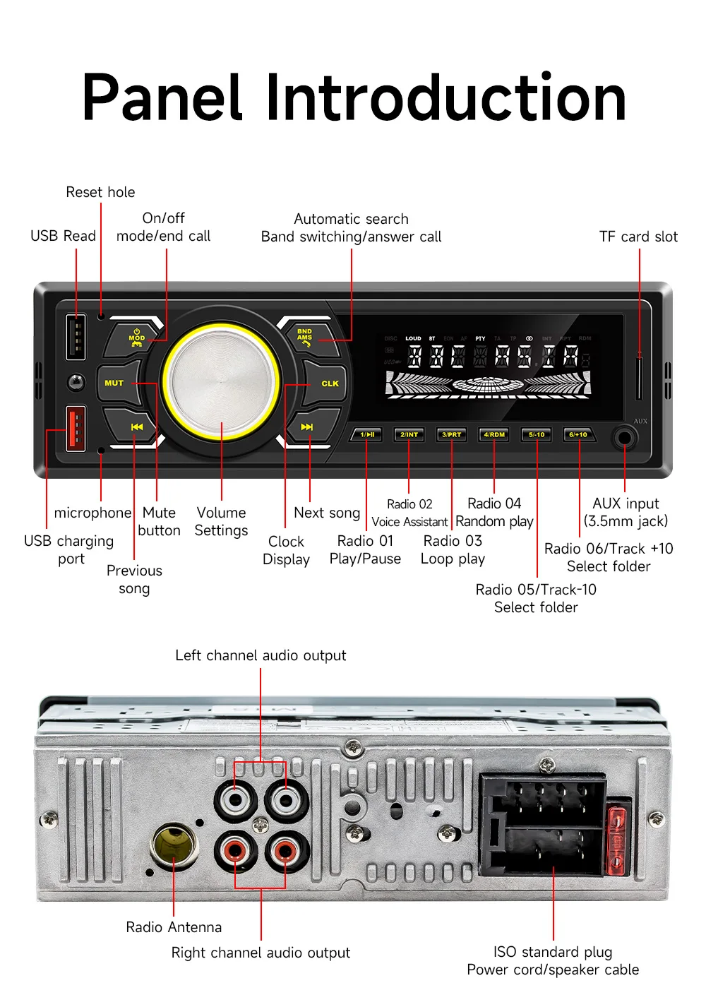 ESSGOO 1DIN DAB+ Universal 12V - 14 Car HD Radio RDS AM FM Double USB Handsfree TF SD AUX-IN Bluetooth 5.0 With Remote Control