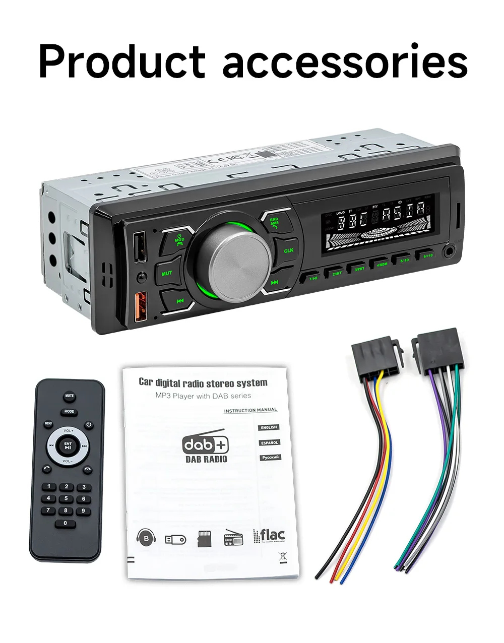 ESSGOO 1DIN DAB+ Universal 12V - 14 Car HD Radio RDS AM FM Double USB Handsfree TF SD AUX-IN Bluetooth 5.0 With Remote Control