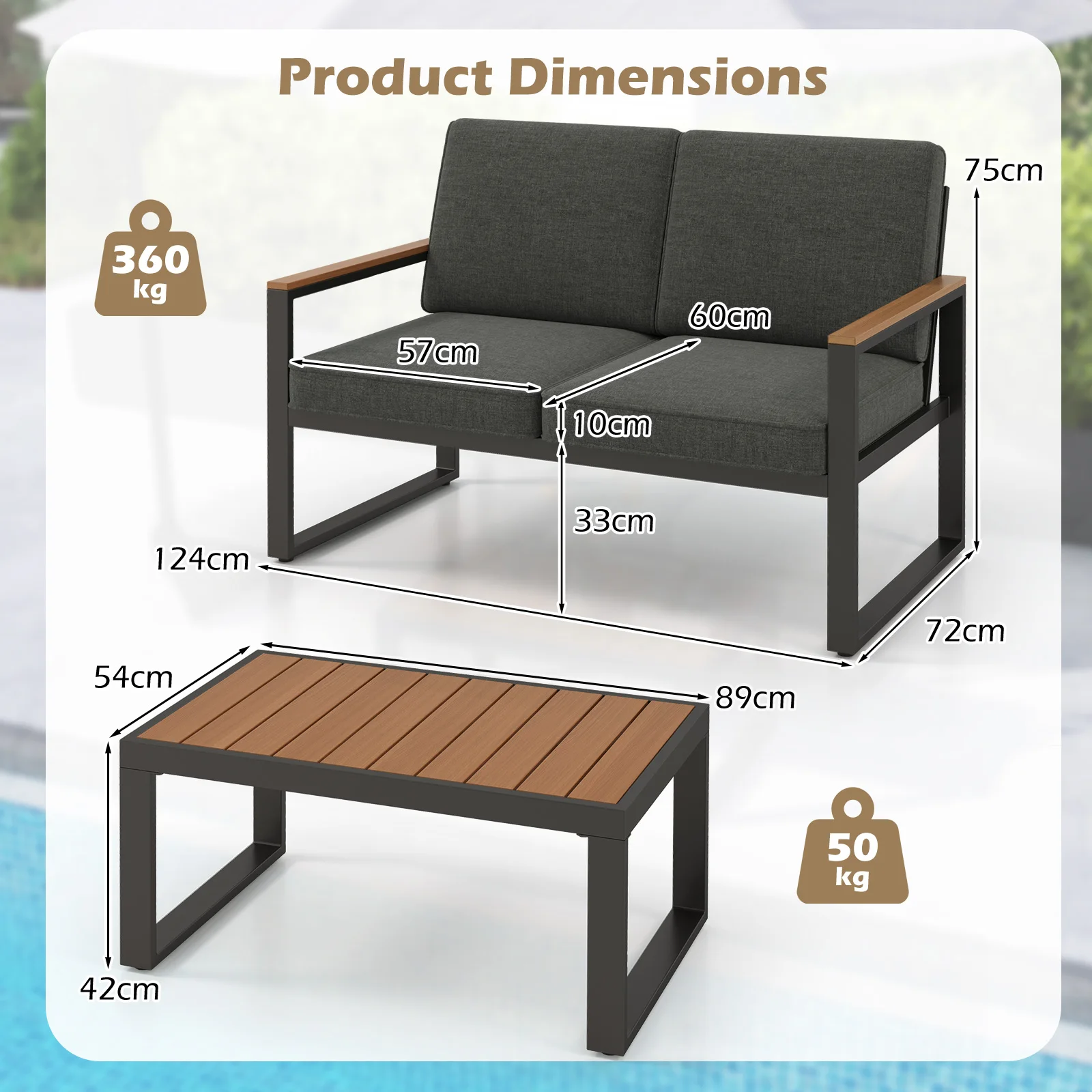 Balcony Furniture,Weatherproof Garden Furniture Set with Aluminium Frame and Soft Cushions,Patio Furniture,for Balcony,Garden