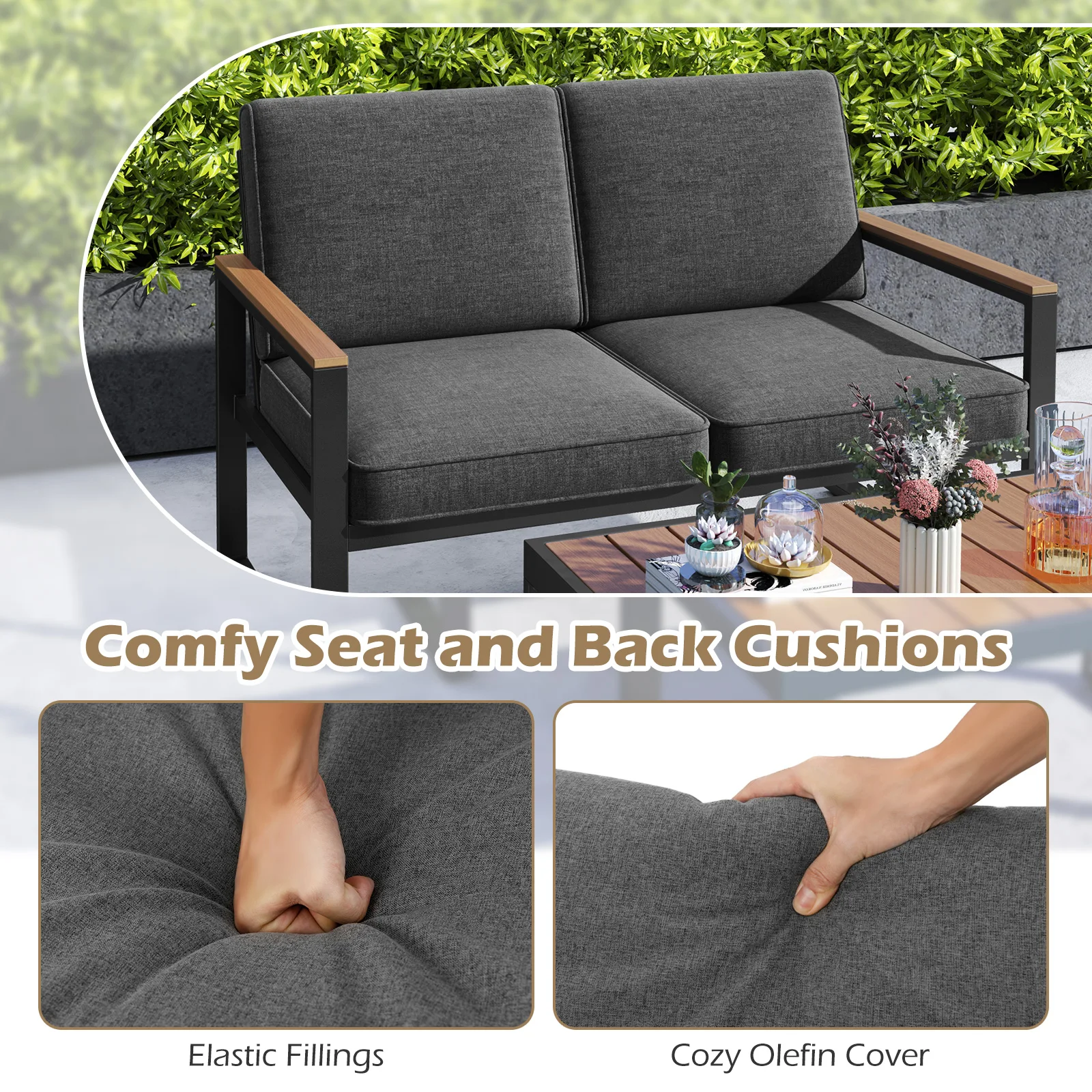 Balcony Furniture,Weatherproof Garden Furniture Set with Aluminium Frame and Soft Cushions,Patio Furniture,for Balcony,Garden