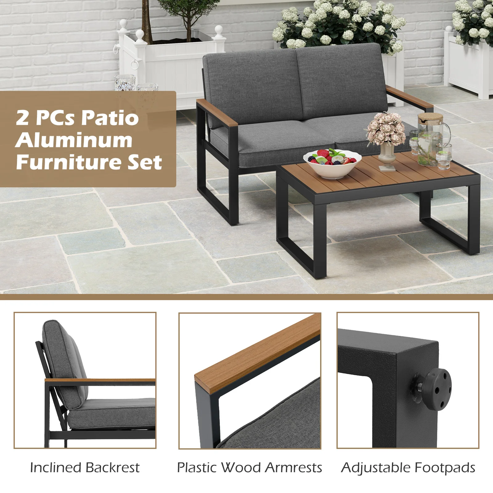 Balcony Furniture,Weatherproof Garden Furniture Set with Aluminium Frame and Soft Cushions,Patio Furniture,for Balcony,Garden