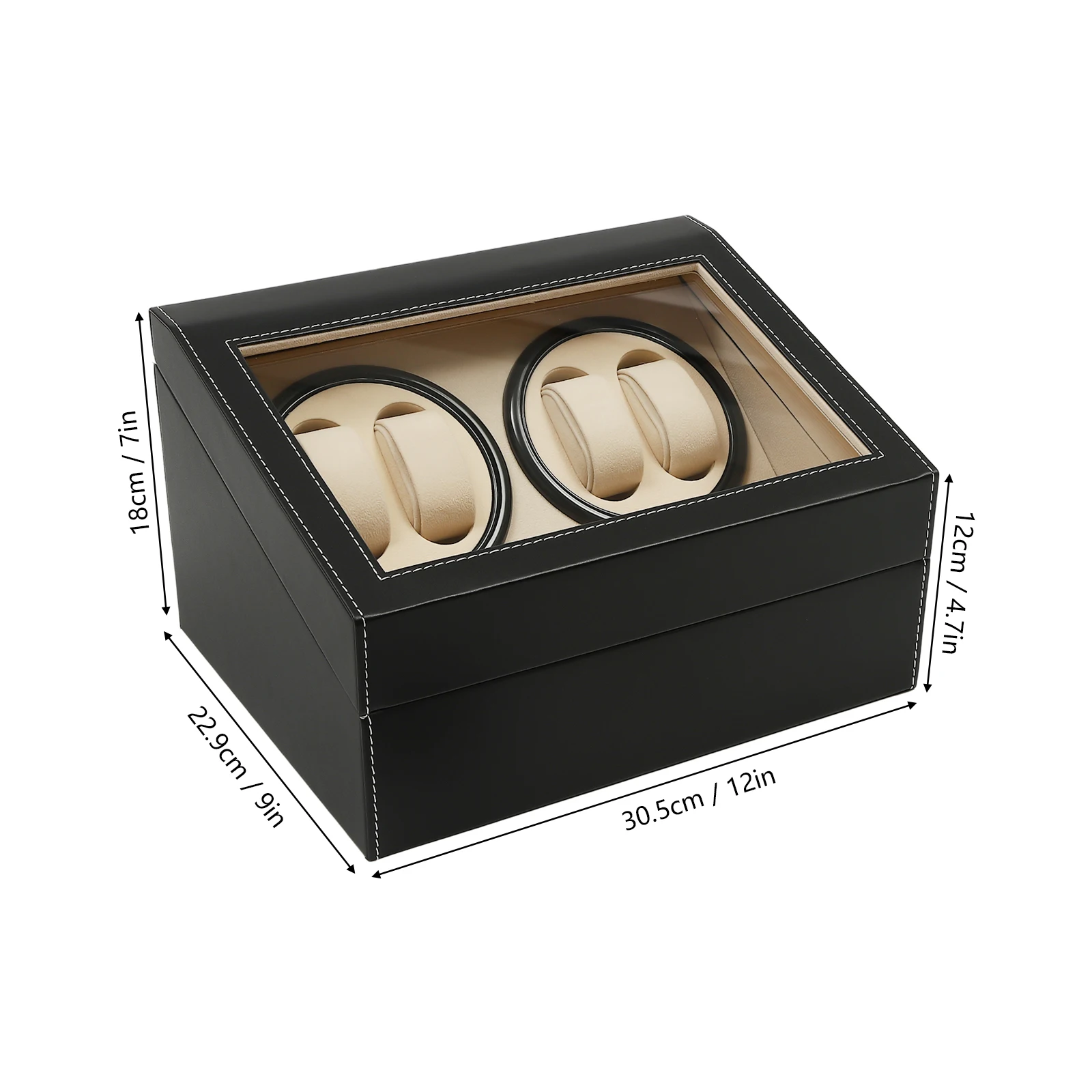 Automatic Watch Winder Display Box, 4+6 Rotation Leather Wood Watch Winder with Pillow Luxury Box Black/Brown