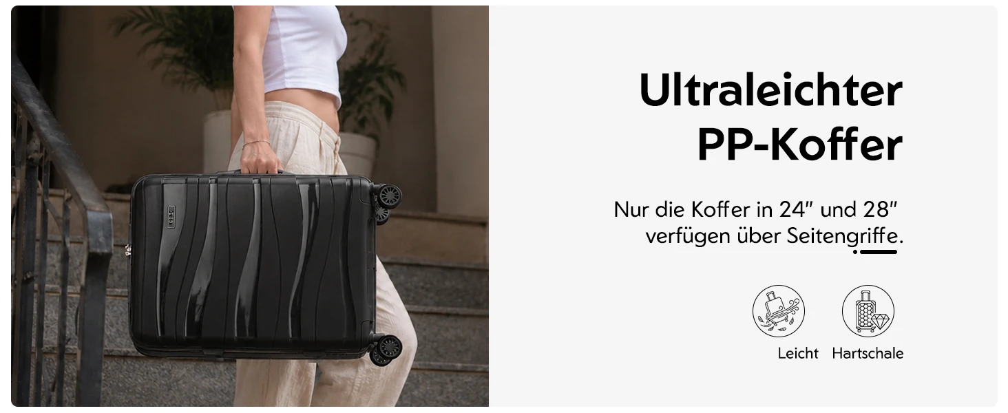 Kono Hard Shell Lightweight Pp Trolley Luggage Travel Bags Suitcase with Tsa Lock and 360 ° Spinner Wheels