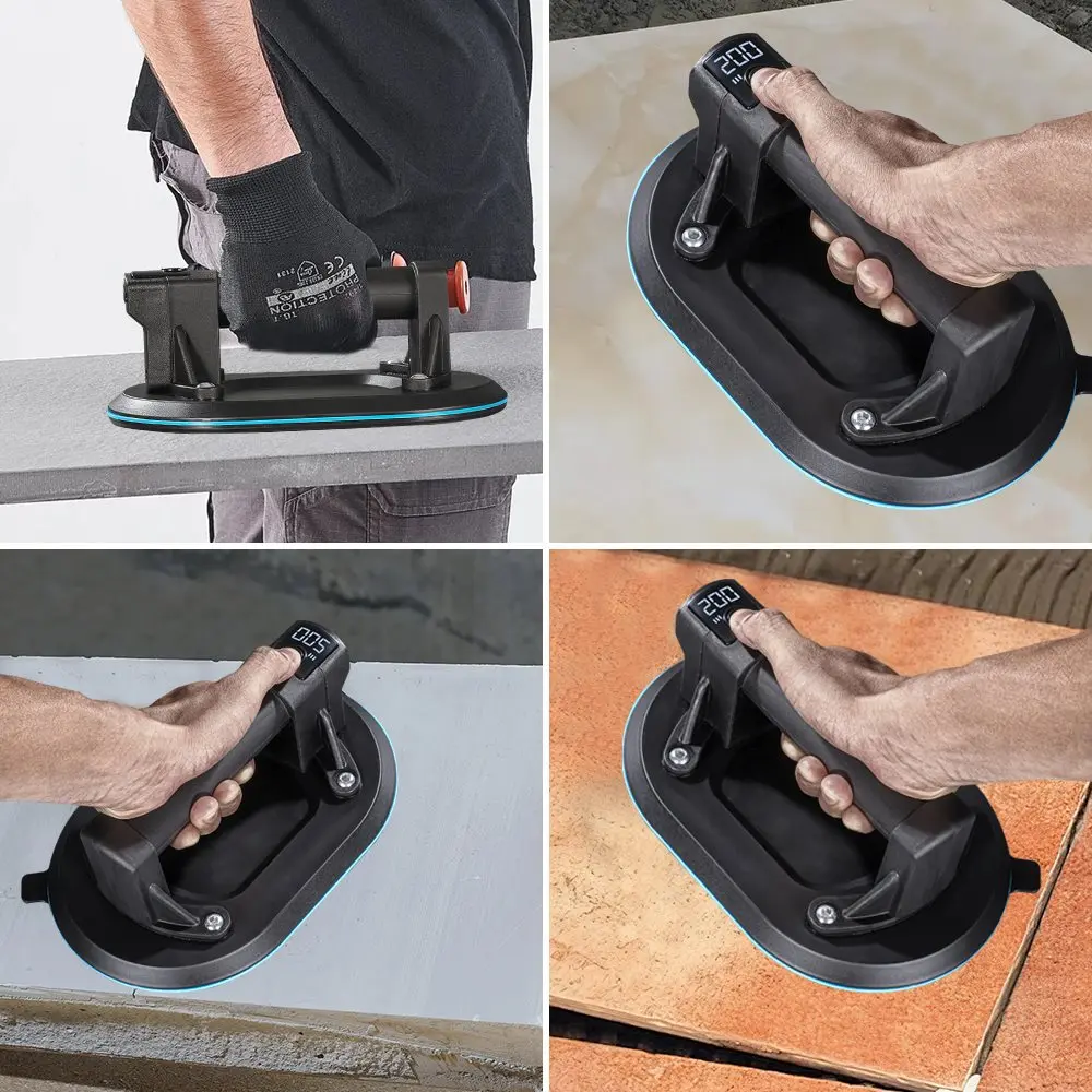 200KG Load Industrial Grade Electric Vacuum Suction Cup Heavy Lifter Granite Glass Tile Suckers Lifting Tool 1800mah Battery