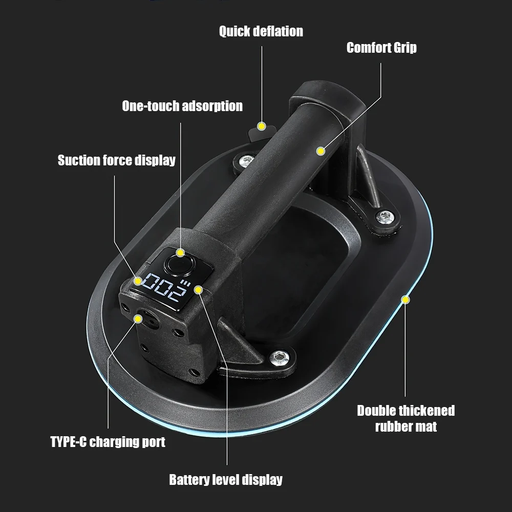 200KG Load Industrial Grade Electric Vacuum Suction Cup Heavy Lifter Granite Glass Tile Suckers Lifting Tool 1800mah Battery