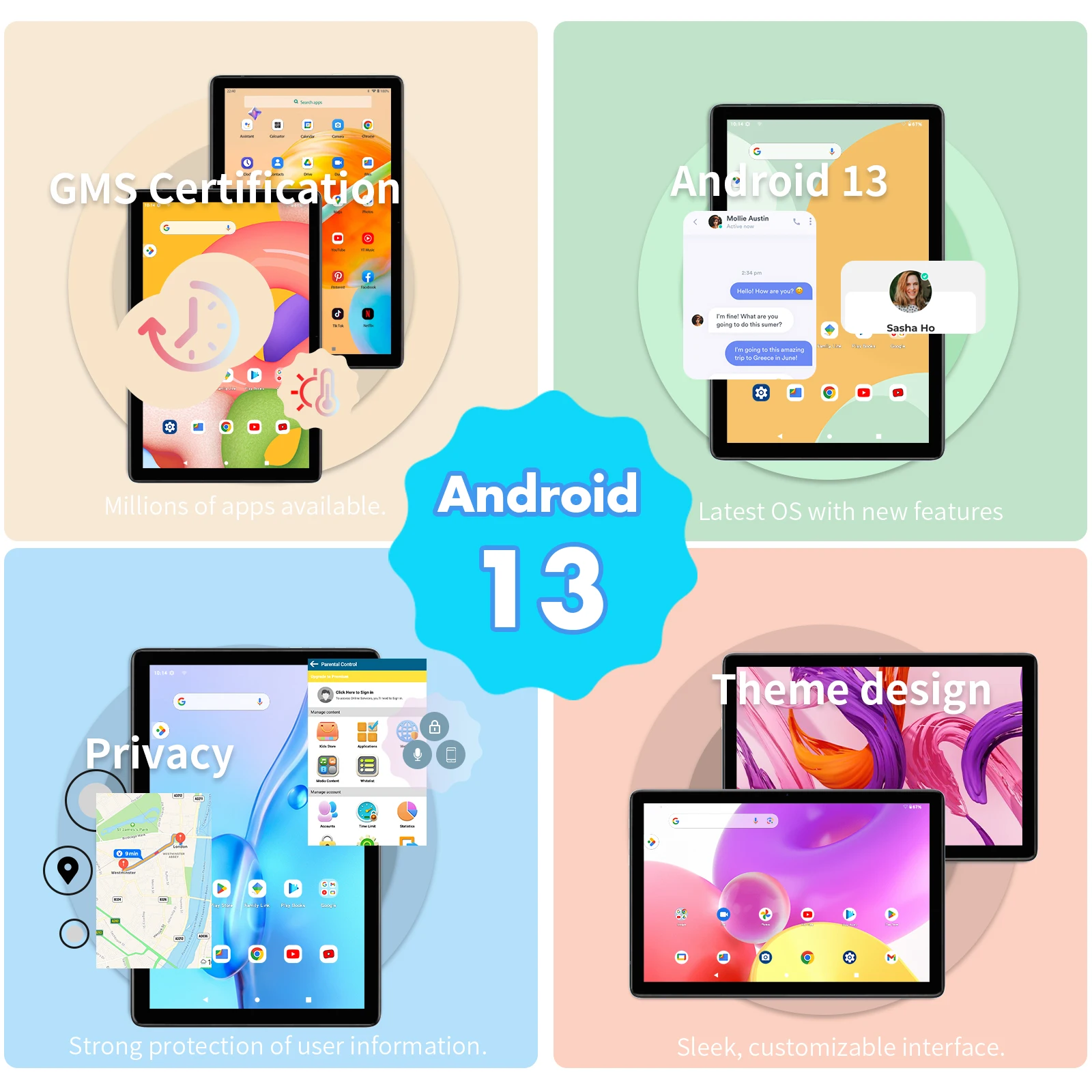 Tablet 10 inch, Android 13,Octa-Core, 5Ghz WiFi, 128 GB storage, 8000 mAh, 2.0 MP 8.0 MP camera, GMS certified Tablet PC