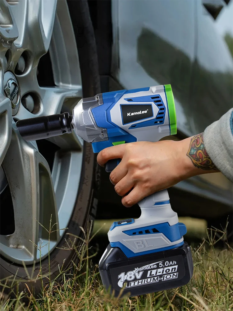 Kamolee 1200N.M Torque Brushless Electric Impact WrenchIn 1/2 1/4 Lithium-Ion Battery